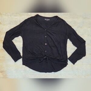 Twist Front‎ Ribbed Long Sleeve Top | Y2K Baby Tee Black | Soft Girl Grunge XS